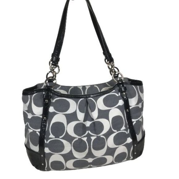 Coach 29321E Alexandra Chain Shantung Tote Bag Shoulder Handbag Gray Black - Picture 1 of 16